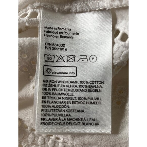 H & M White Eyelet Blouse Bell Sleeves Size 14 XL Keyhole RDD10675 - Picture 6 of 6